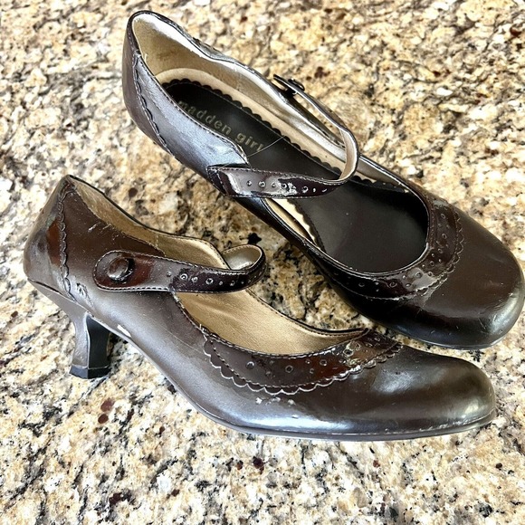 MADDEN GIRL {Size 8} Chocolate Brown Kitten Heels Mary Jane Buckle Round Toe - Picture 1 of 16